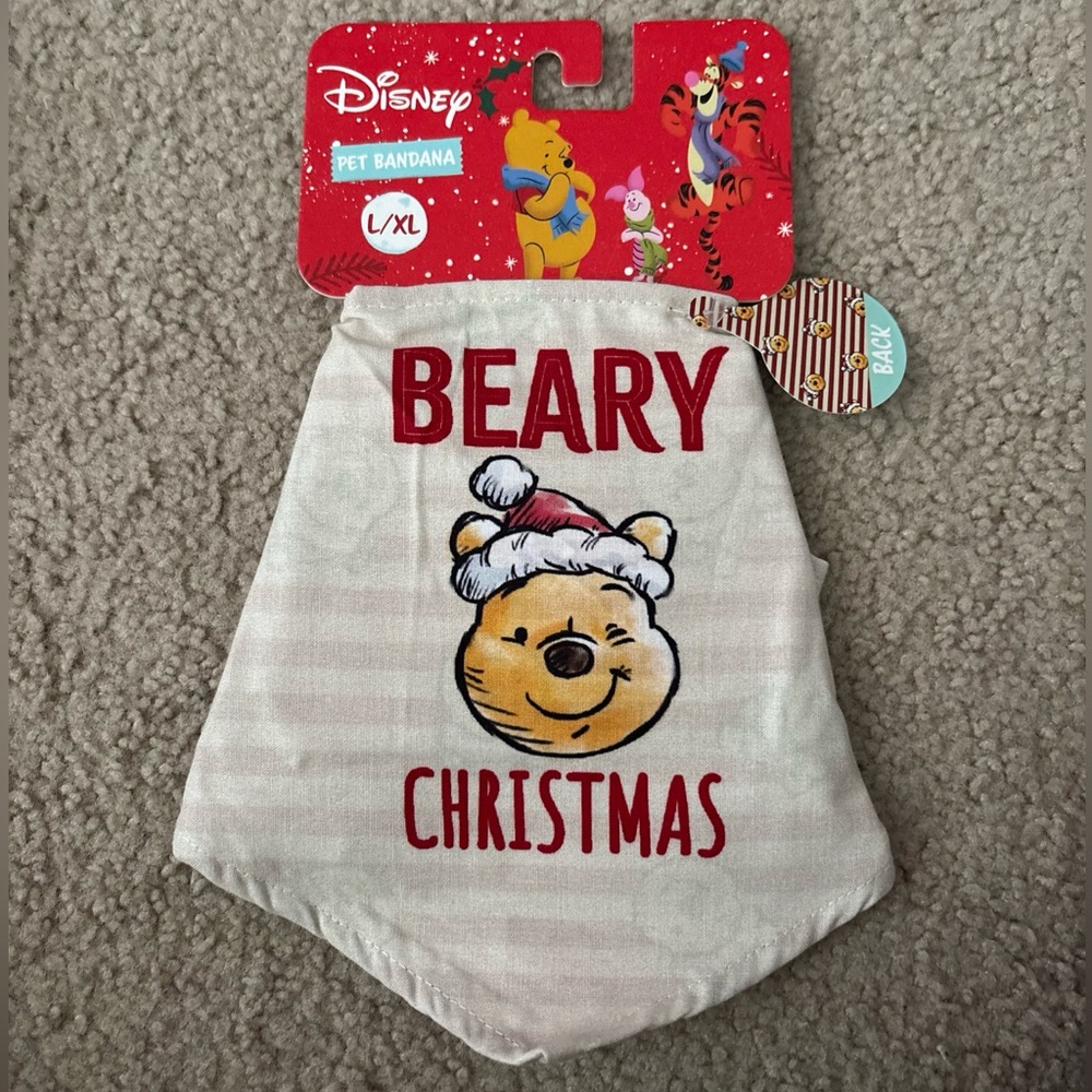 New Christmas Disney Winnie The Pooh Dog Cute Bandana Reversible L/XL